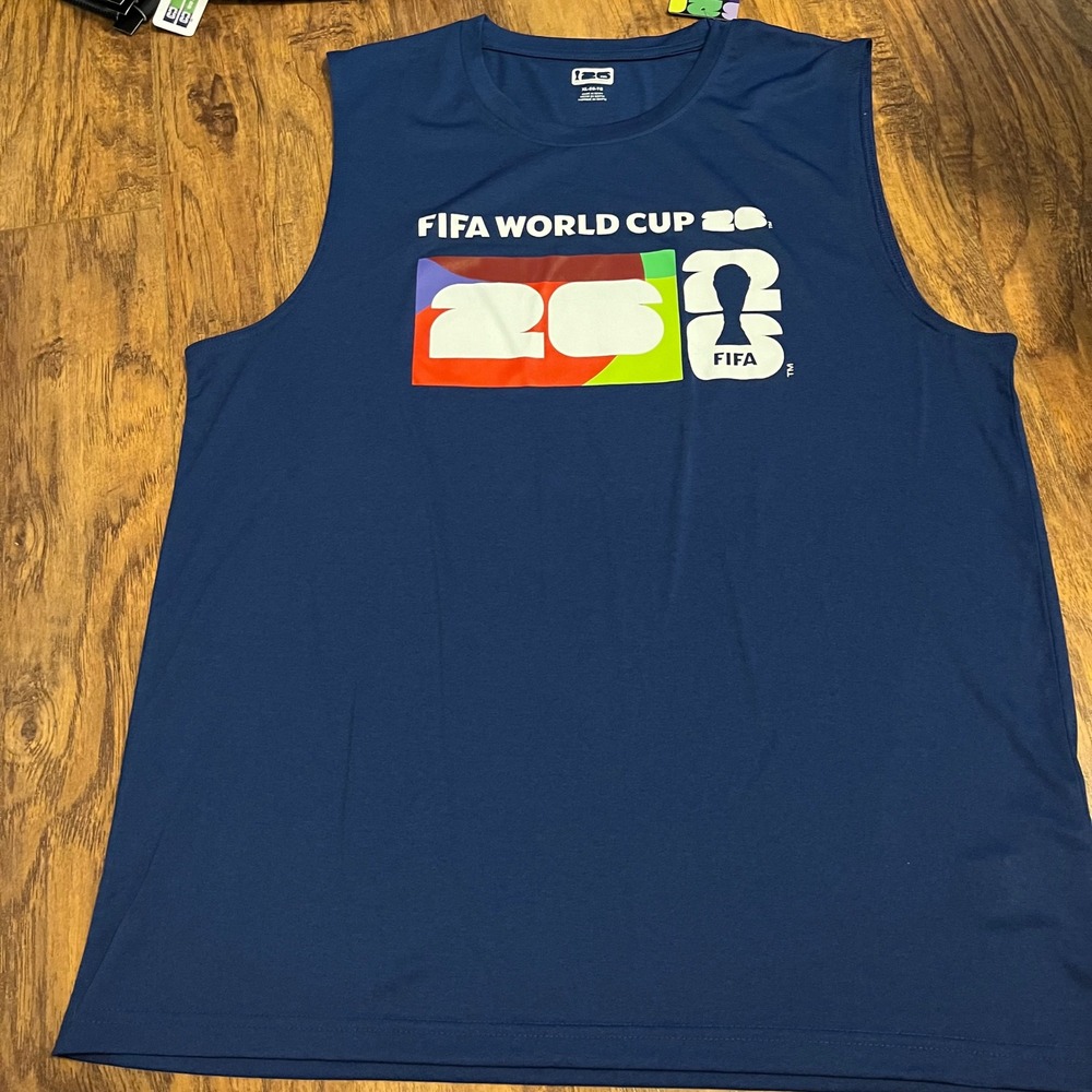 New FIFA Official World Cup Men's Tank Top Athletic Popping White  Blue XL